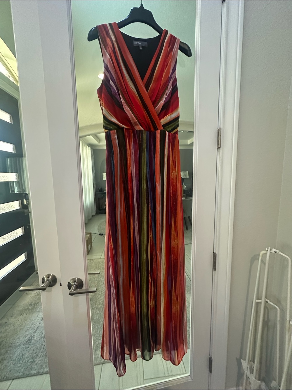 Donna Ricco Multicolor Striped V-Neck Maxi Dress - Size 8